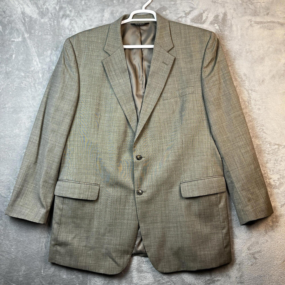 Jos‎ A Banks Mens Blazer Size 48L 100% Wool Checkered Brown Sport Coat Jacket